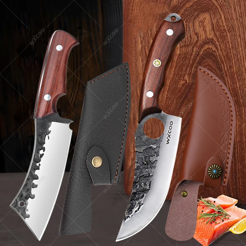 

Household Stainless Steel Meat Cleaver Knife Fruit Paring Kitchen Sharp Boning Knives Wooden Handle Kitchen Supplies with Cover