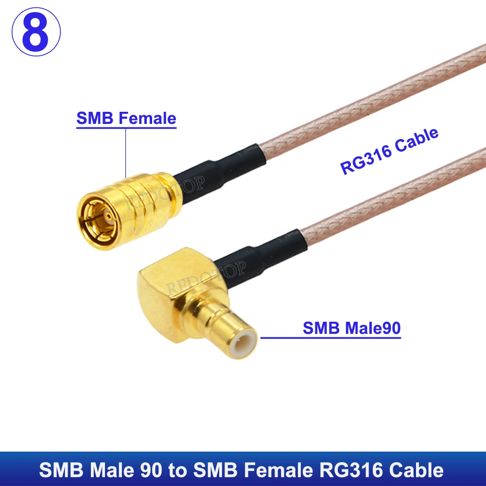 1 Stück RG-316 SMB-Stecker auf SMB-Stecker/Buchse, gerader/rechter Winkelverbinder, 50 Ohm, verlustarmes RG316-Kabel, hochwertiger Pigtail-Jumper