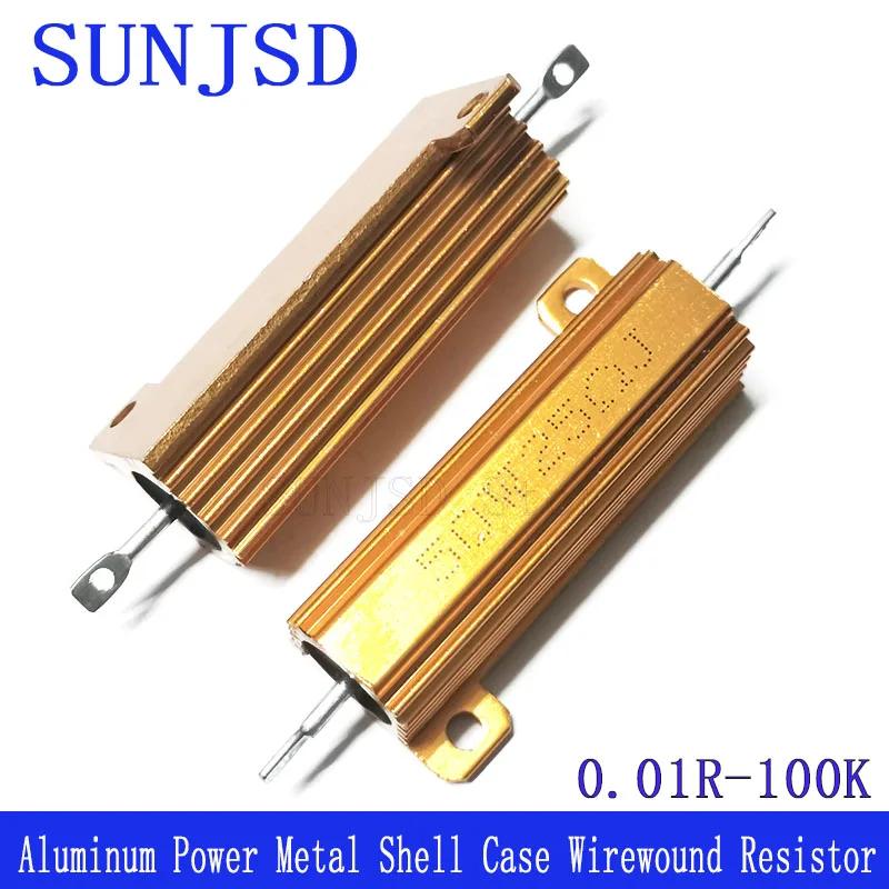 SUNJSD 50W RX24 Poder de alumínio Metal Shell Resistor 0.8R 1R 1.2R 1.5R 1.8R 2RJ 2.2R 2.5R 2.7R 3R 3.3R 4R 4.7R 5R 5.6R Ponto