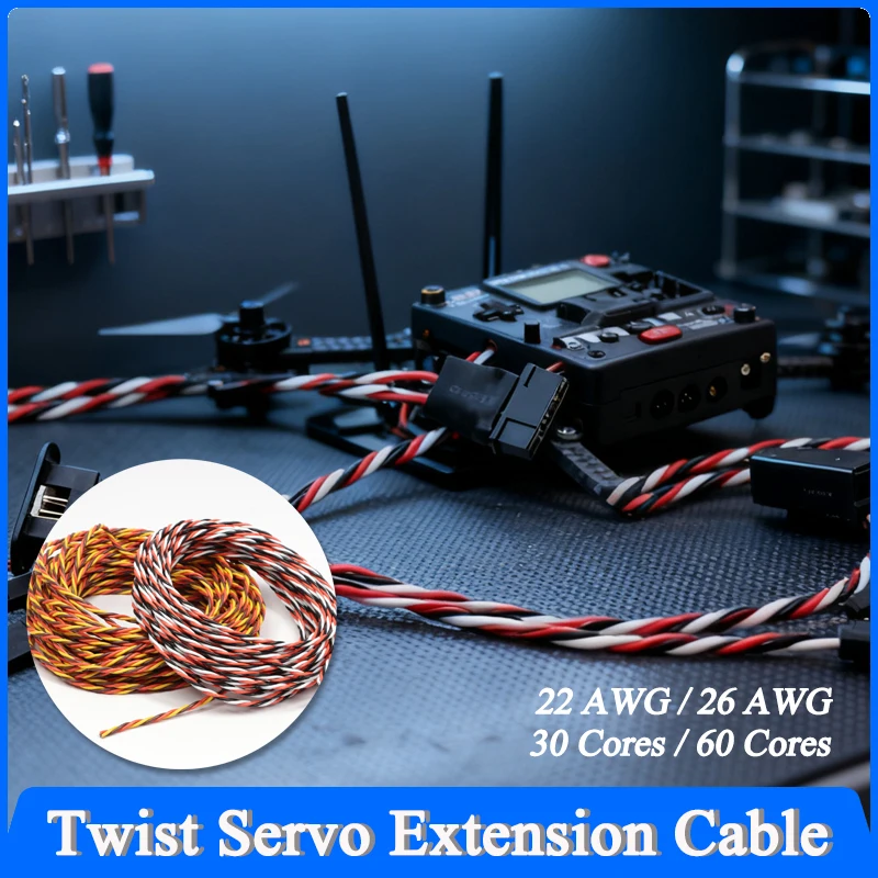 

5/10/20M 3 way Twist Servo Extension Cable 22/26 AWG 30/60 Cores JR Futaba Twisted Wire Lead For RC Airplane Accessories
