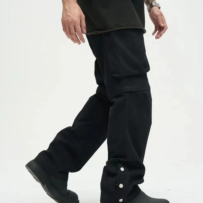 انفصال بلون السراويل للرجال ، مفتوحة تنحنح ، جيوب كبيرة ، ملابس الشارع عادية ، فضفاض مرونة الخصر