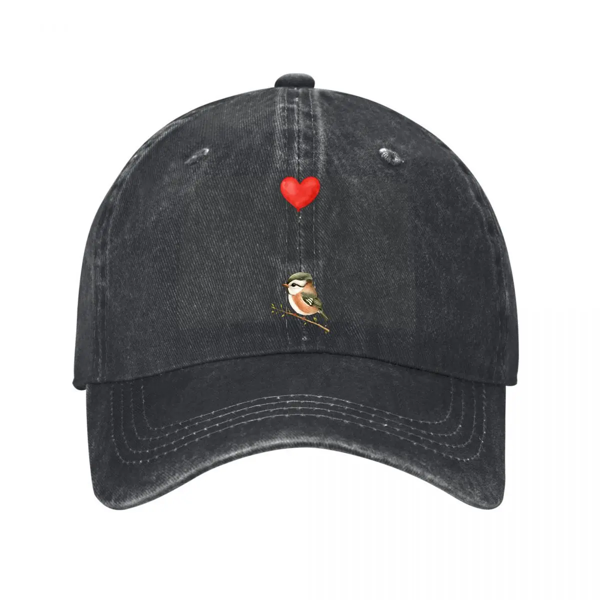 Songbird With Red Heart Balloon On Branch Illustration New Vintage Washed Cotton Baseball Cap Sun Hats