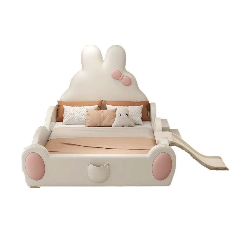 

cream rabbit slide with guardrail slide small apartment solid wood bed