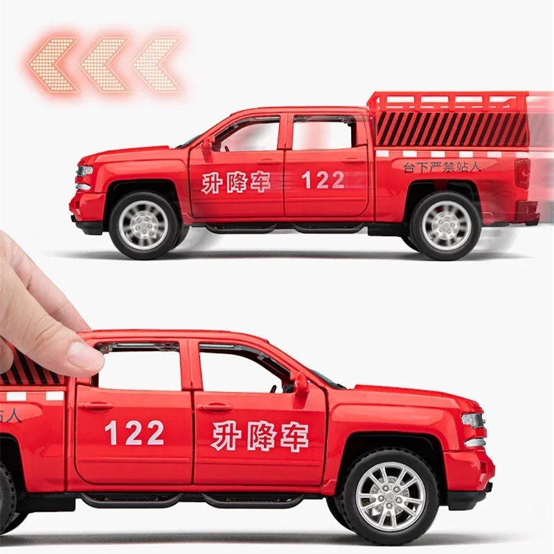 1/32 Alloy High Altitude Operation Lifting Vehicles Car Pickup Model Diecast Road Rescue Vehicles Trailer Truck Model Kids Toys