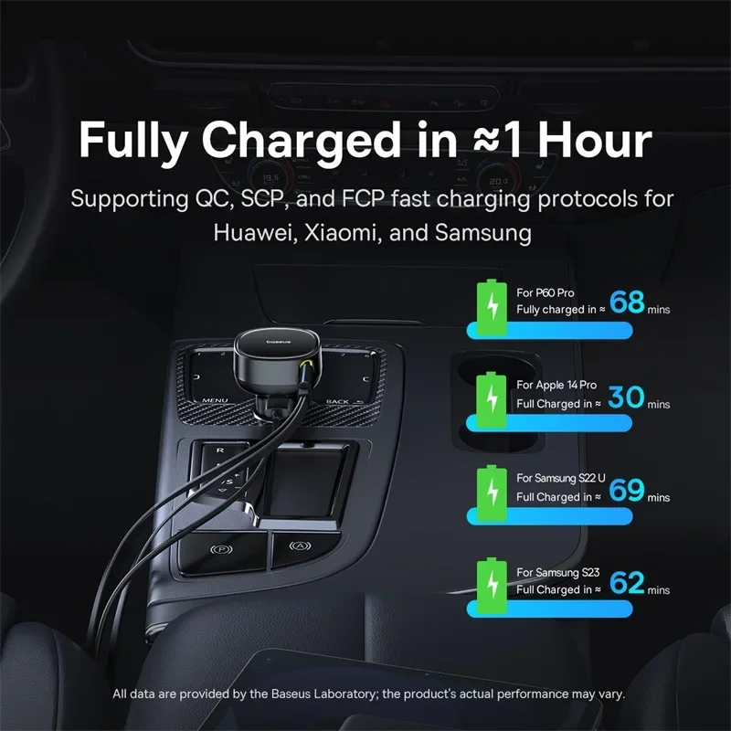 Baseus 60 واط شاحن سيارة نوع-C USB QC PD PPS شحن سريع المزدوج كابل قابل للسحب شاحن هاتف السيارة لسامسونج آيفون Xiaomi #5