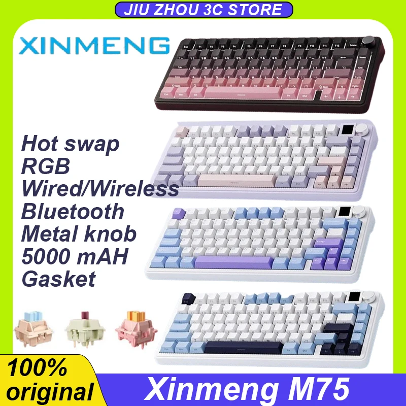 

Xinmeng M75 Mechanical Keyboard Three Mode Wireless Bluetooth Wired 75% Ergonomics Hot Swap Rgb Custom Pc Gaming Keyboard Office