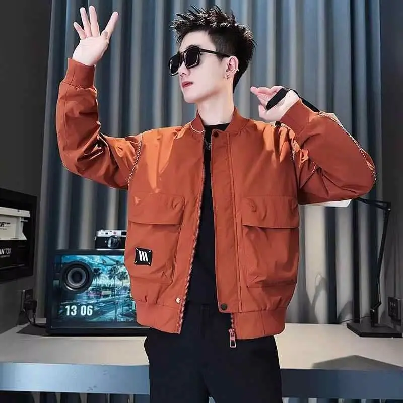 

Loose Men's Jaet Hip Hop Sle Harajuku Hong Kong Sle Spring Autumn Trendy Outerwear Polyester Long Sve Baseball Collar