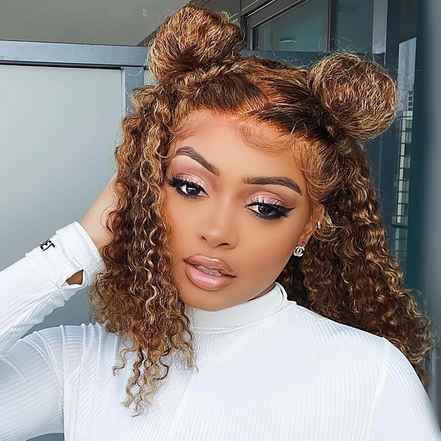 13x4 موجة عميقة مجعد الدانتيل الجبهة الباروكات للنساء 4/27 تسليط الضوء على الدانتيل الجبهة الباروكات شعر الإنسان غلويليس قصيرة بوب شعر مستعار قبل قطعها مع #1