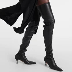 Solid Color Black New Over-the-knee Boots For Women Pointed Toe Stiletto Genuine Leather Female Shoes Sewing Sexy Boots Shoes