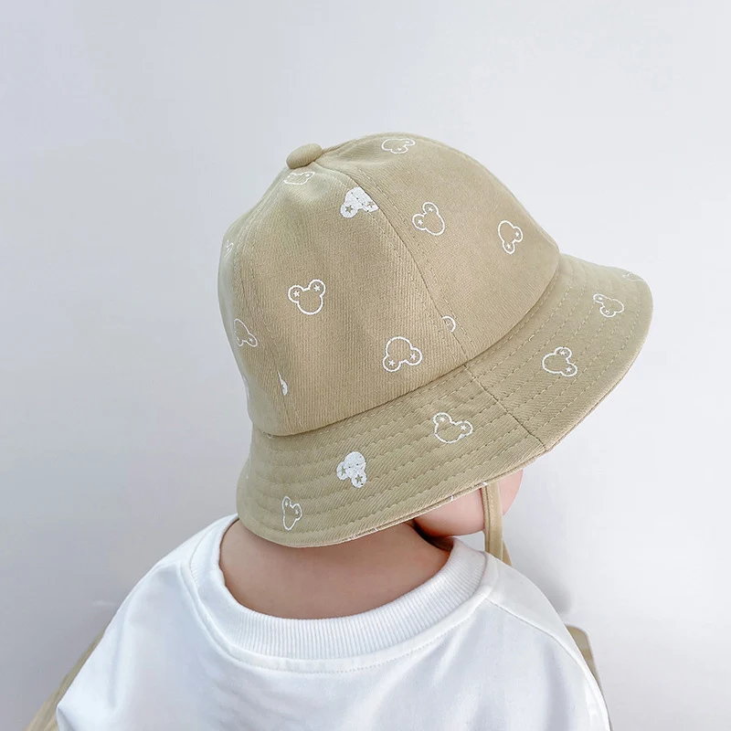 Baby Sunscreen Bucket Hats Cute Cartoon Print Toddler Boy Girl Outdoor UV Protection Fisherman Caps Korean Adjustable Kids Hats image 3