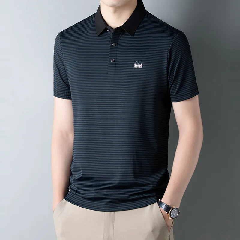 

Men's Slim Fit Shirt Summer Loose Short Sleeve Iron Free High Elasticity Quality Versatile Casual Fashion Polyester Fiber