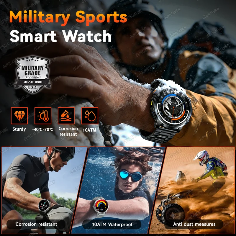 

Новые военные GPS-смарт-часы 2025 года с компасом, альтиметром, водонепроницаемостью 10ATM, аккумулятором 1000 мАч и функцией Bluetooth-звонков для мужчин