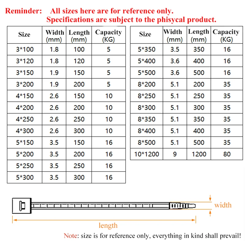 100 PCS Self-locking  nylon cable tie  white plastic tie fastening ring cable zip wraps strap nylon cable tie 8x500mm