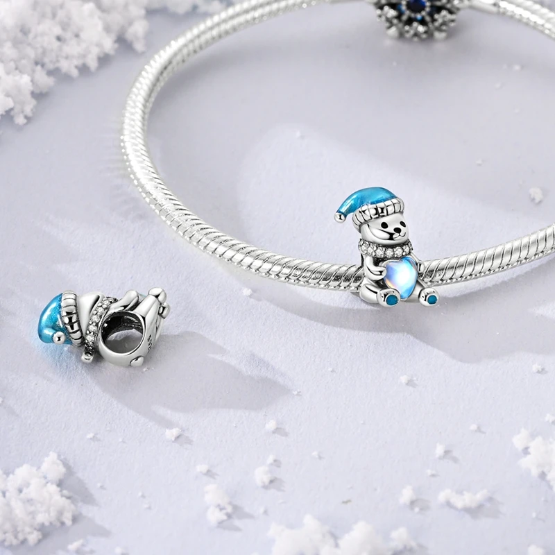 Original 925 Sterling Silver Charms Beads Snowflake Snowman Penguin Snow Boots Dangle Fit Women Original Bangle Bracelet
