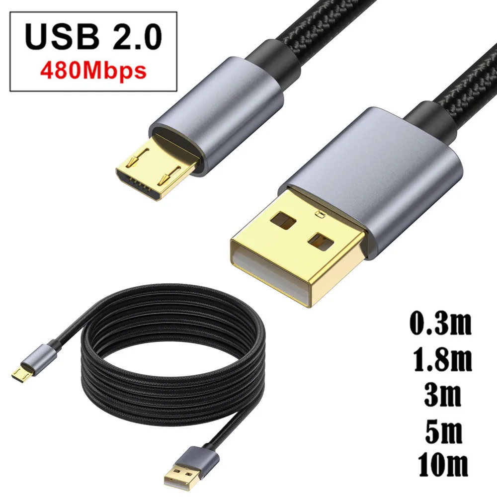 480Mbps gold-plated metal shell cotton mesh AM to Micro 5P mobile phone MP3 tablet data charging cable