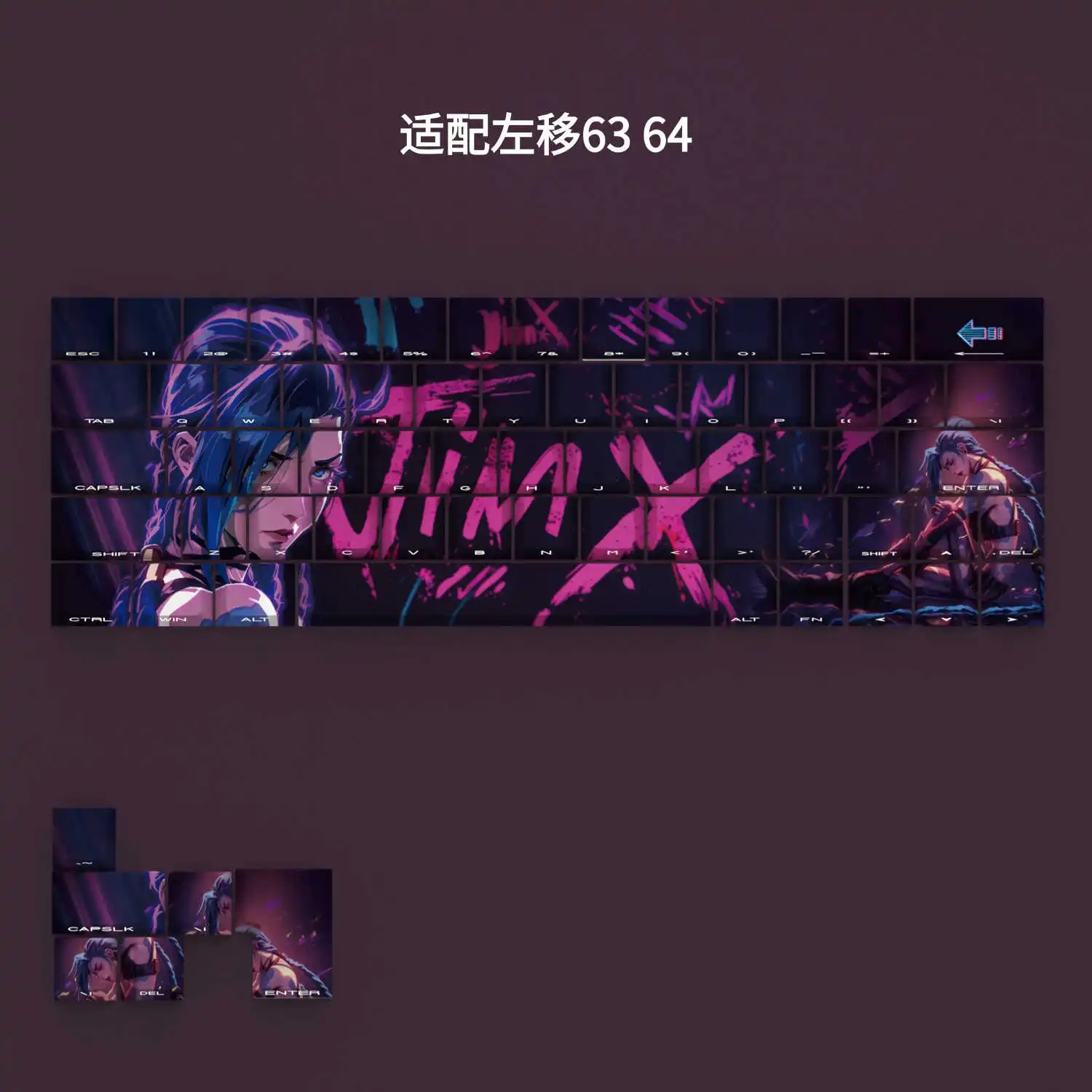 Custom Arcane Jinx Theme Keycaps Set Side Print Cherry Profile Backlight MX Switches Keycap For Mechanical Keyboard 60 63 64 68