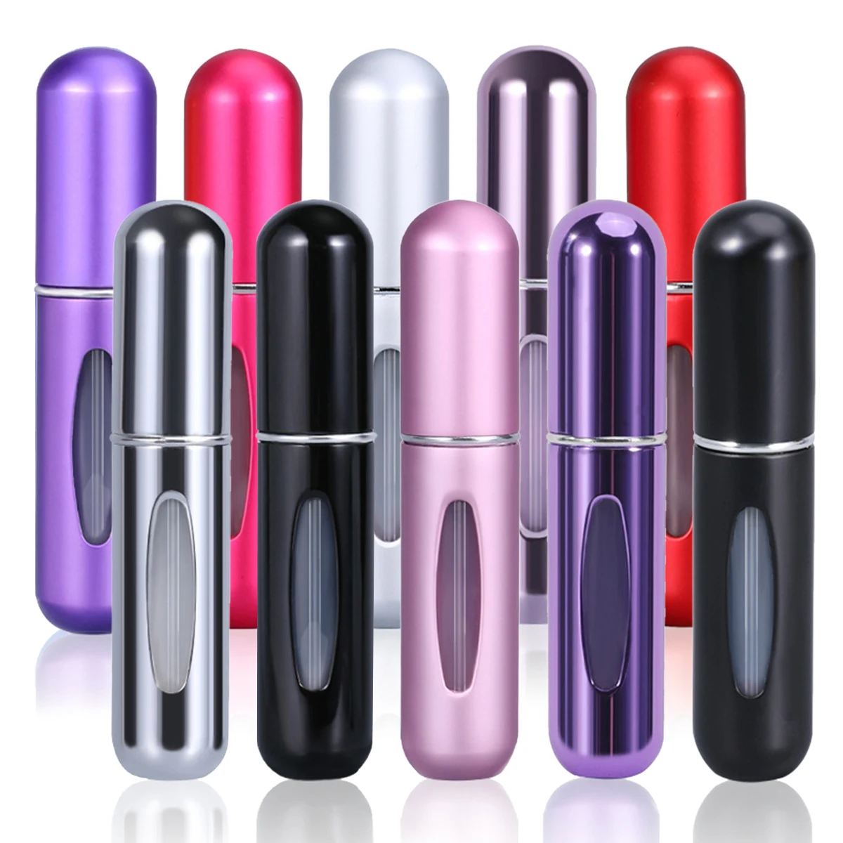 6/10 Uds 5ml atomizador de Perfume portátil contenedor de líquidos Mini bomba de tubo de pulverización recargable botella de Alcohol en aerosol cosmético de aluminio