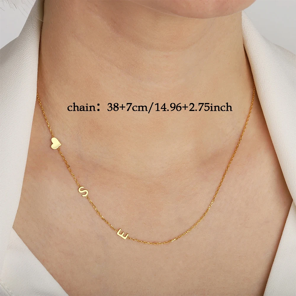 Collana personalizzata con iniziali di lettere laterali a forma di cuore, regalo per la festa della mamma, festa di gioielli in acciaio inossidabile color oro personalizzato per damigella d'onore