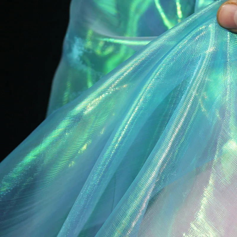 1m Laser Organza Fabric Fashion Fluorescent Tulle Shiny Designer Stage Wedding Decor Voile Holographic Fabric Handmade Materials