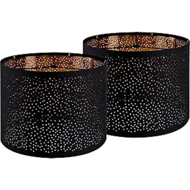 2pcs Black Drum Lampshades with Laser Drilling Design,Medium Lampshade 13