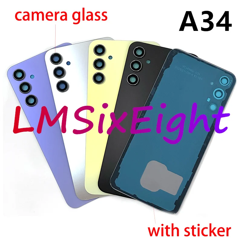 Full Phone Housing A34 Case For Samsung Galaxy A34 A346 Middle Frame Battery Back Cover Rear Door + Adhesive + Camera Lens Parts