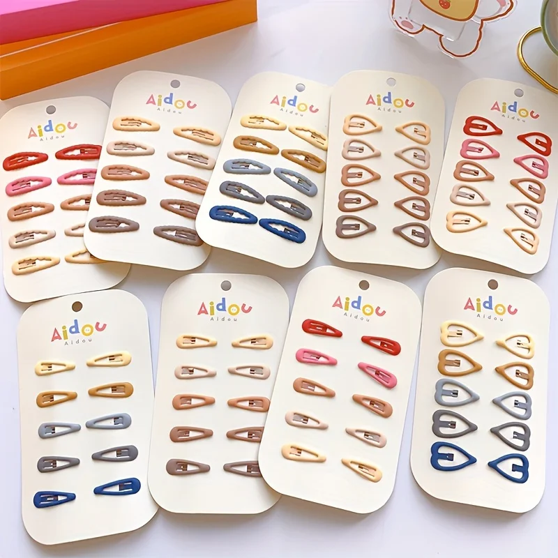 10pcs cute maillard brown hair clips for girls, matte mini bobby pins for bangs and stray hair, heart & star side hair accessories