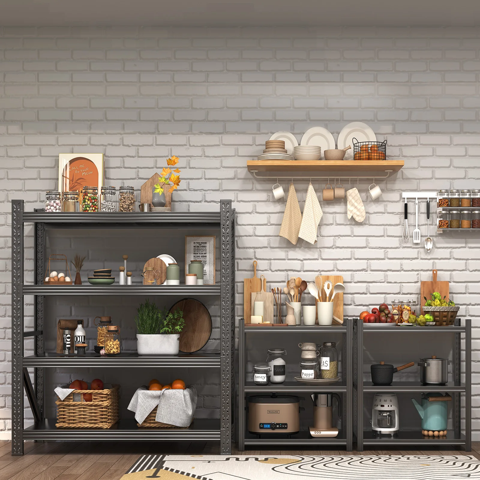 

Heavy Duty Black Metal Storage Shelf 804080CM 3 Tier Adjustable Shelves 1500LBS Load Easy Click Assembly Garage Kitchen Home Uti