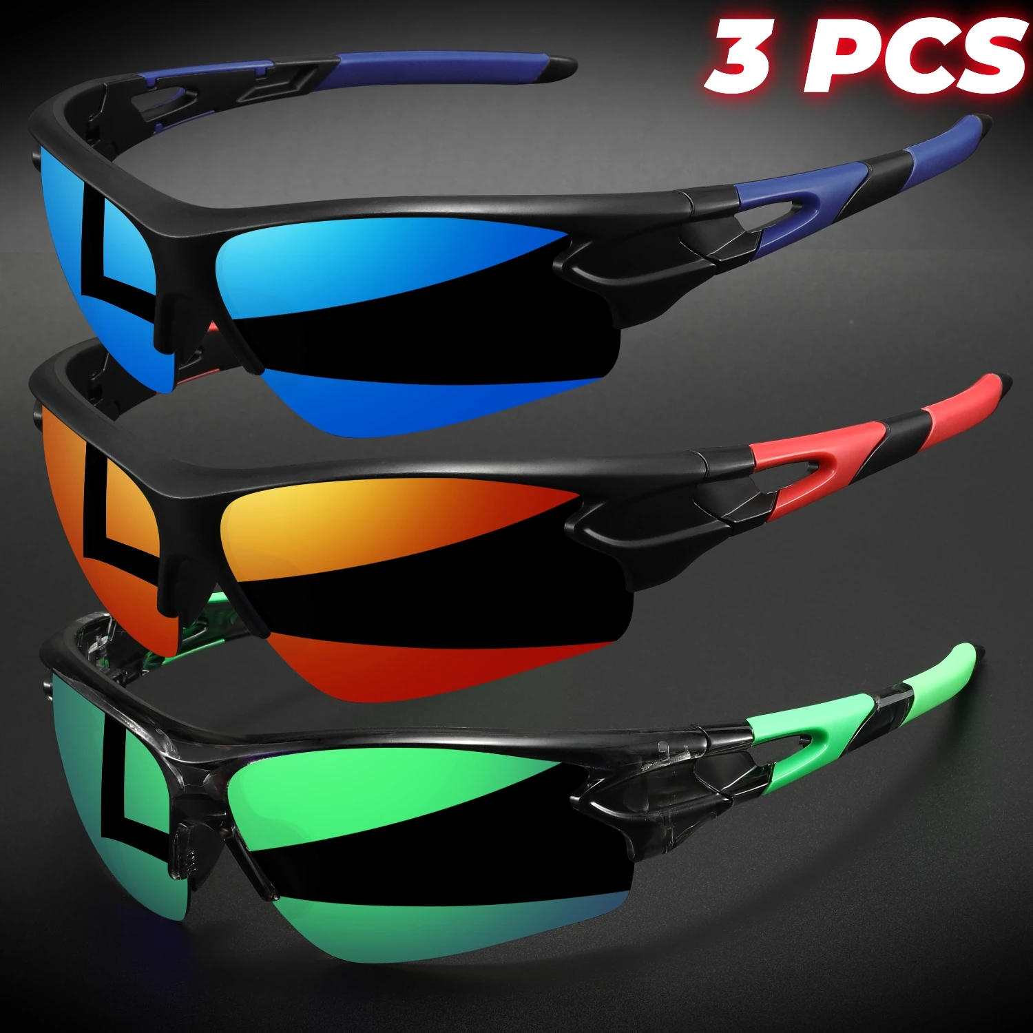 3 قطعة نظارات شمسية رياضية ملفوفة جديدة شبه بدون إطار خفيفة الوزن لركوب الدراجات والمشي لمسافات طويلة يوميًا للجنسين UV400 نظارات خارجية مضادة للضباب
