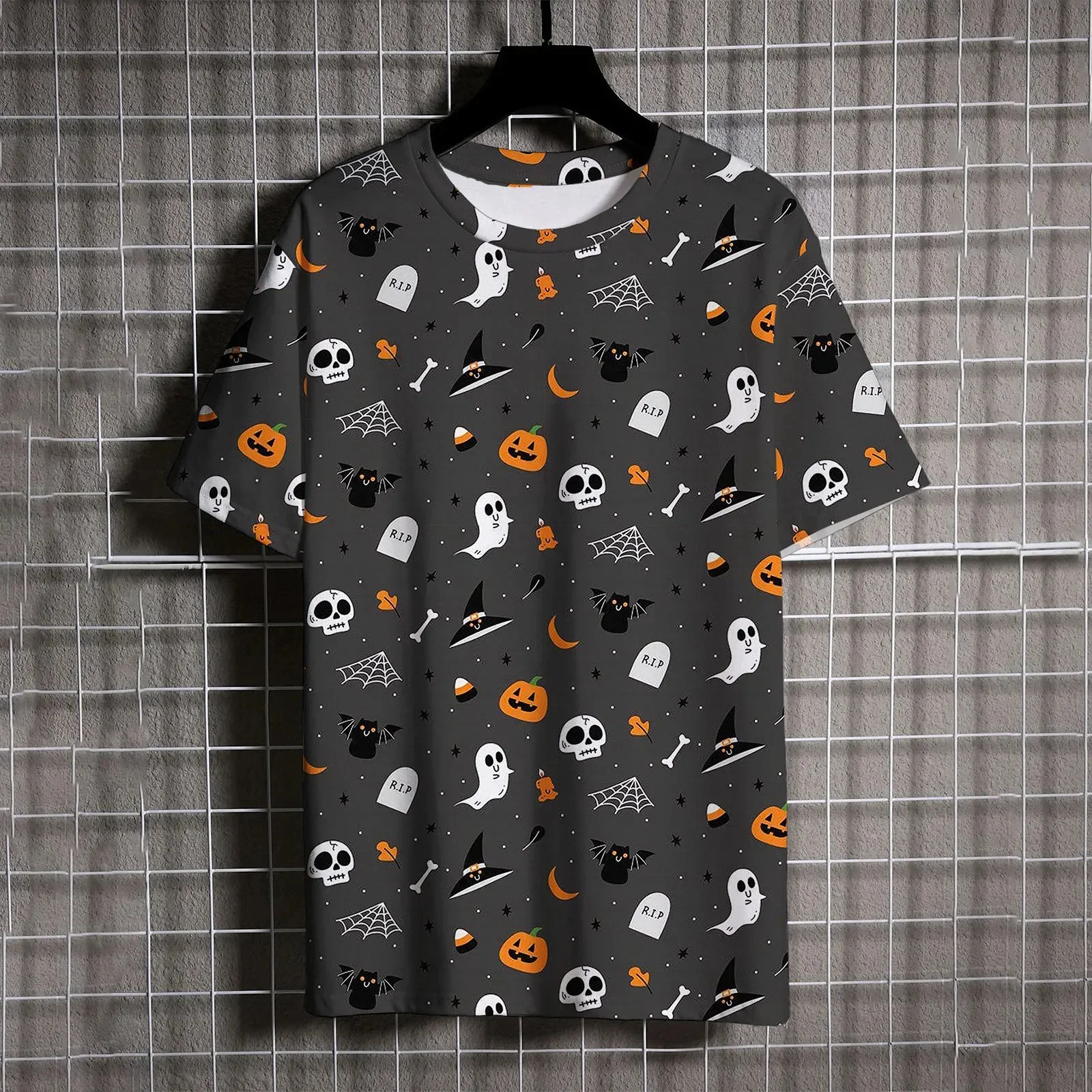 Halloween Stylish Bat Graphic Print 3D Leisure Men's Short Sleeve T-shirt Versatile Crew Neck T Shirts Tops T-shirts for Men Tee