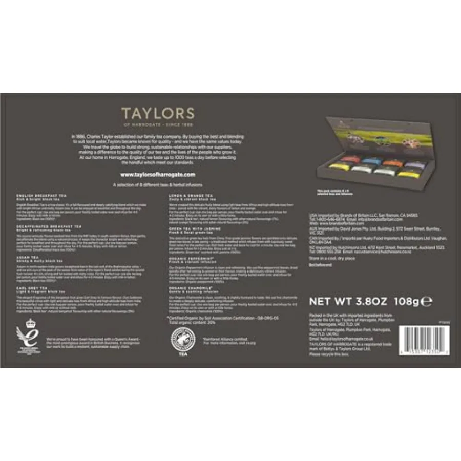 Taylors of Harrogate Assorted Specialty Teas Sampler, Variety Pack Gift Box, Individually Wrapped Bags, 48 Count Pack of 1,Prem