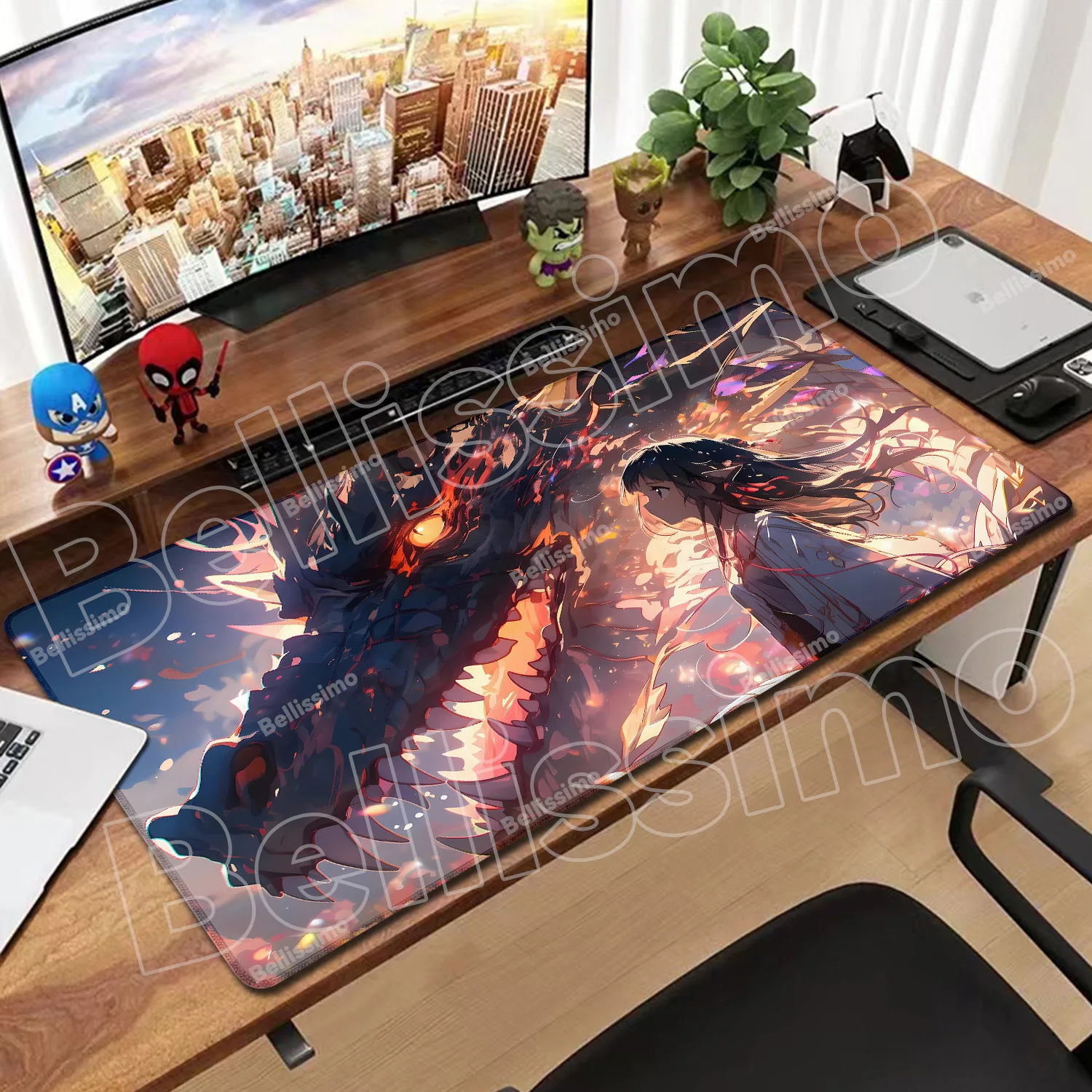 

Anime Dragon Girl Mouse Pad Large phone Gaming Natural Rubber Lock monitor Desk playmat Mat Computer mouse Gamers work office