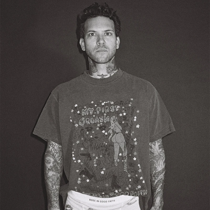 

Футболка JUBI TEE из хлопка с принтом Rose in Good Faith, молодежная, повседневная, с круглым вырезом, для лета