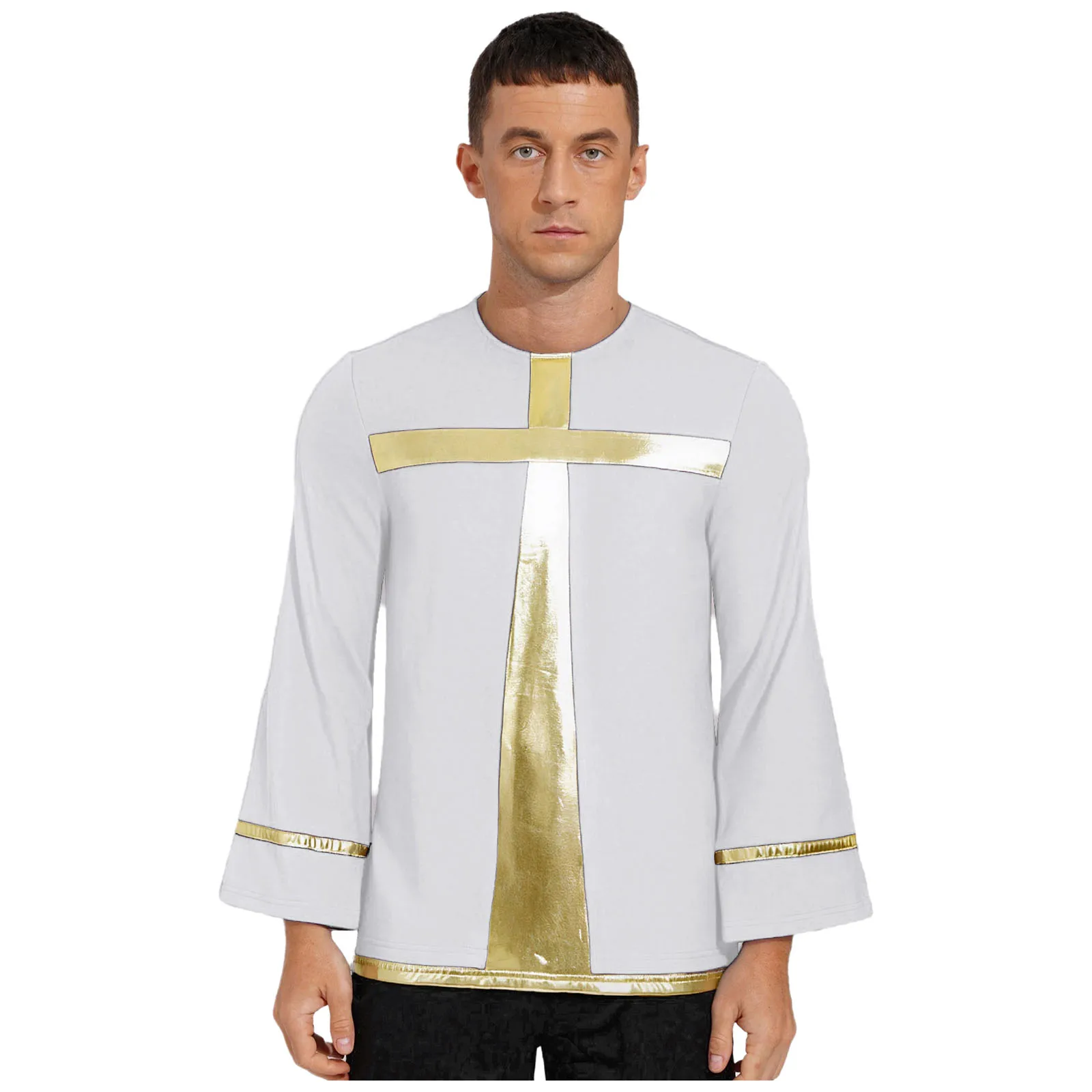 

Мужской церковный хор, богослужение, танцевальный топ, металлический блестящий крест, пуловер с длинными рукавами, туника, рубашка, костюм священника, пастора