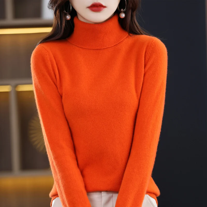 Fall/winter new 100% authentic sweater women\'s high neck loose solid color plus size sweater knit bottoming shirt.