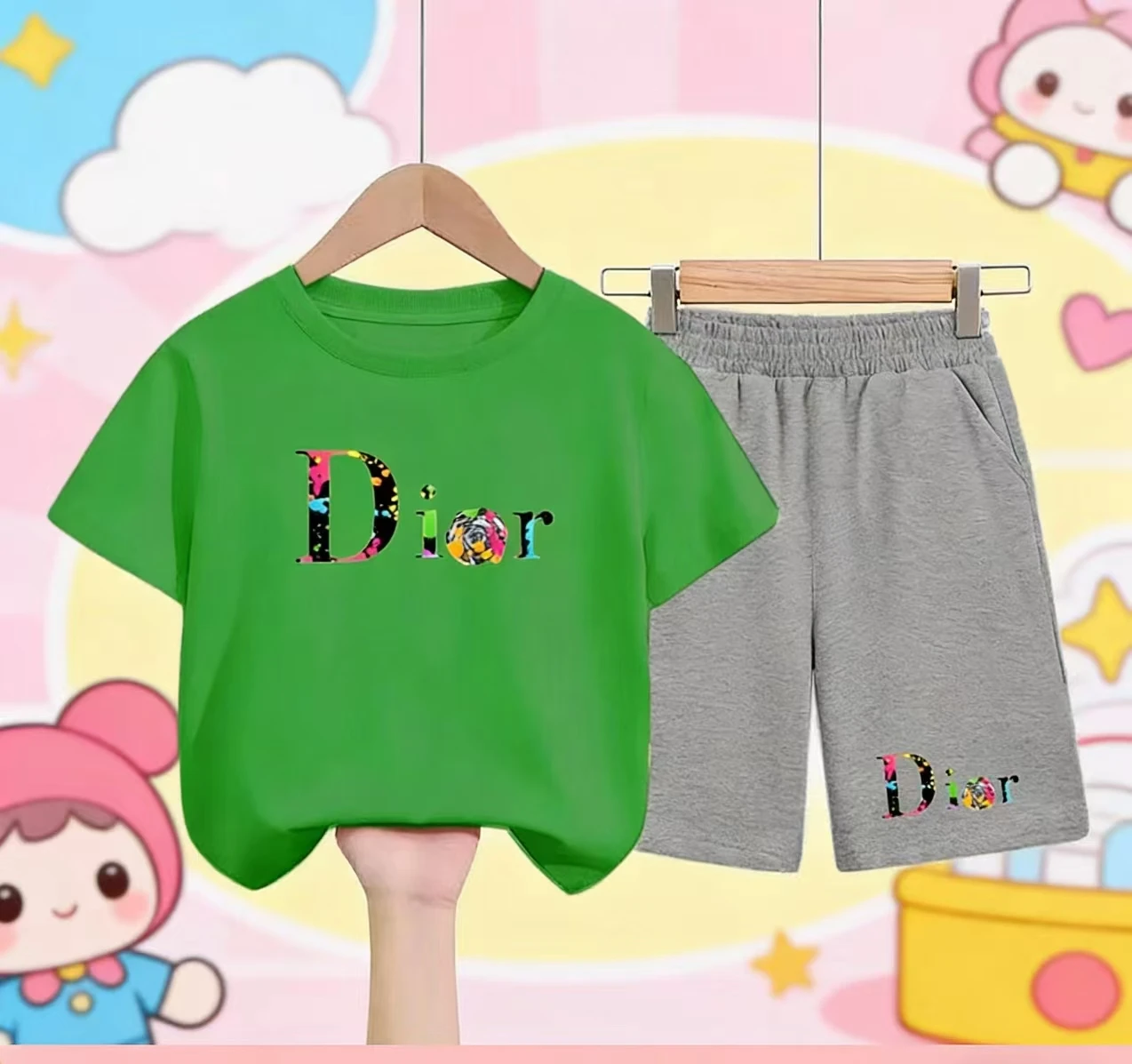 

Children's Two-piece Set of Colorful PrintedT-shirts and Shorts a Fashionable Breathable Daily Wear for Boys and Girlsto Wear