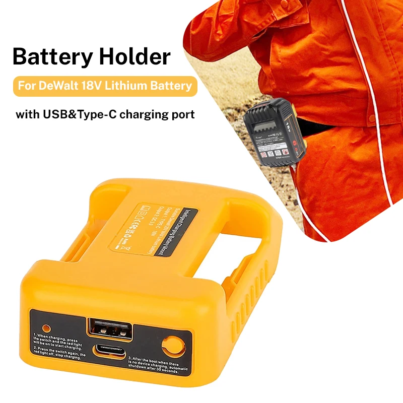 

Power Bank Charger For DeWalt 18V Lithium Battery With USB With Type-C for Laptop Mobile Phone Fast Charging(NO Battery)