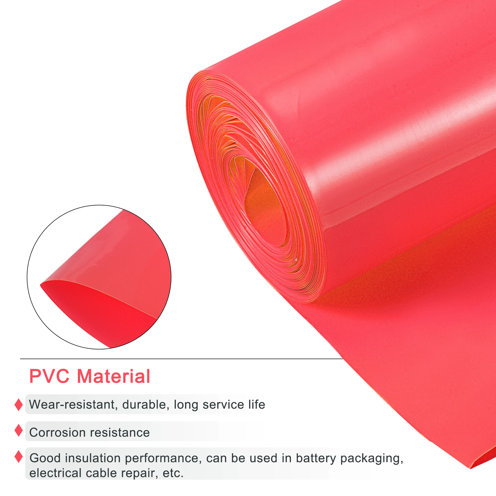 2.5-10.5Meters Battery Wrap PVC Heat Shrink Tube 19-82mm Dia 30-130mm Flat Width Good Insulation Red Tubing for Battery Pack