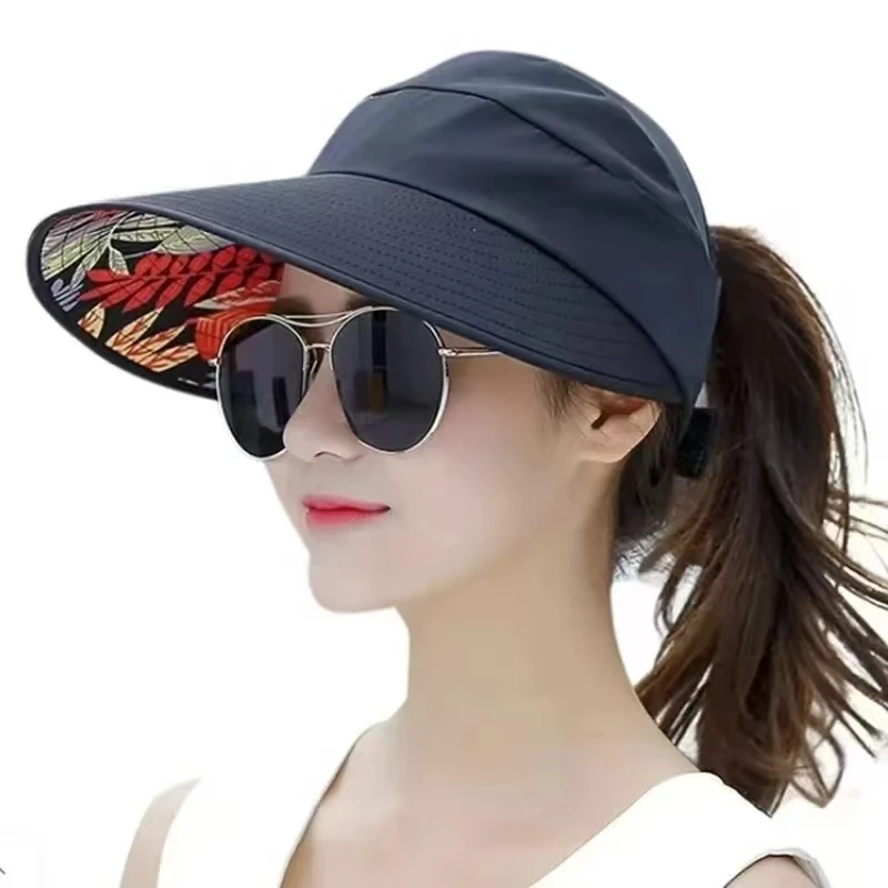 Sombrero de sol plegable con protección solar para mujer, gorra de ala ancha, visera de playa, protección UV, vacaciones de vera