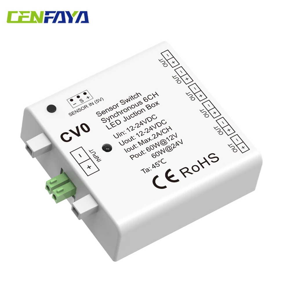 CENFAYA Sensor Switch Synchronous 6CH LED Juction Box 6 channel synchronous output Suitable for cabinet DC 12V 24V LED strip