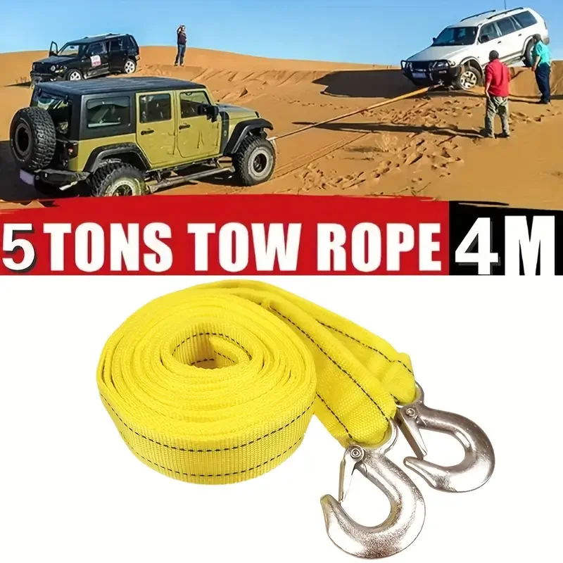 1 Pcs 4M Car Tow Cable Heavy Duty 5 Ton Trailer Rope Towing Pull Rope Strap Hooks Van Road Recovery Car Accessories