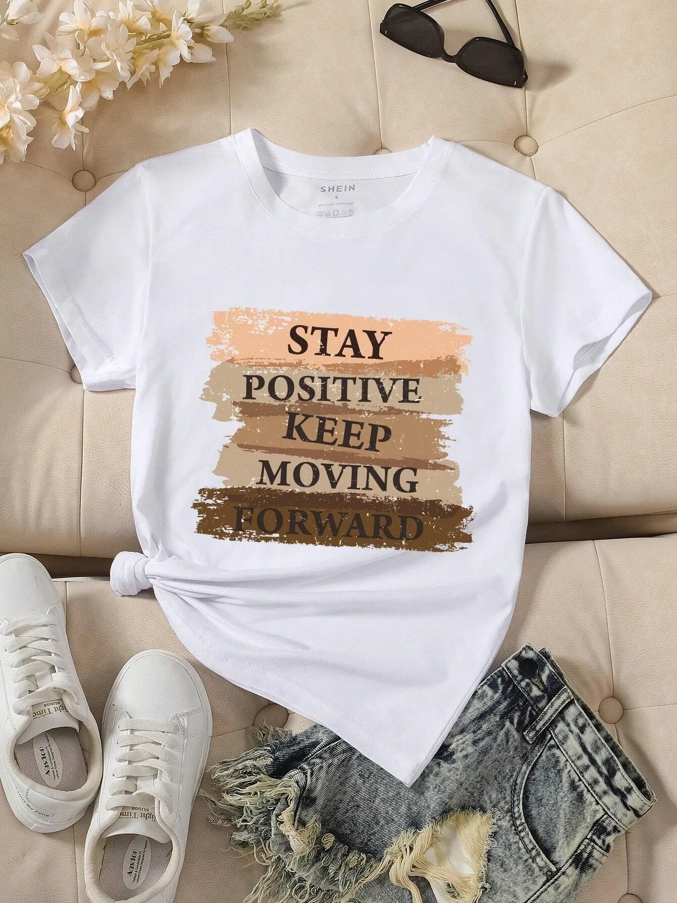 Womens Graphic Tshirt Positive Quote Brush Art Design Casual Streetwear Top Motivational Message Trendy Everyday Outfit Style
