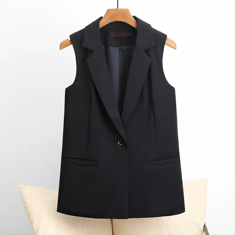 2026 Frühjahr/Sommer Neue Damen-Weste in mittlerer Länge, einfarbig, im koreanischen Stil, einreihig, ärmellose Jacke mit Anzugkragen