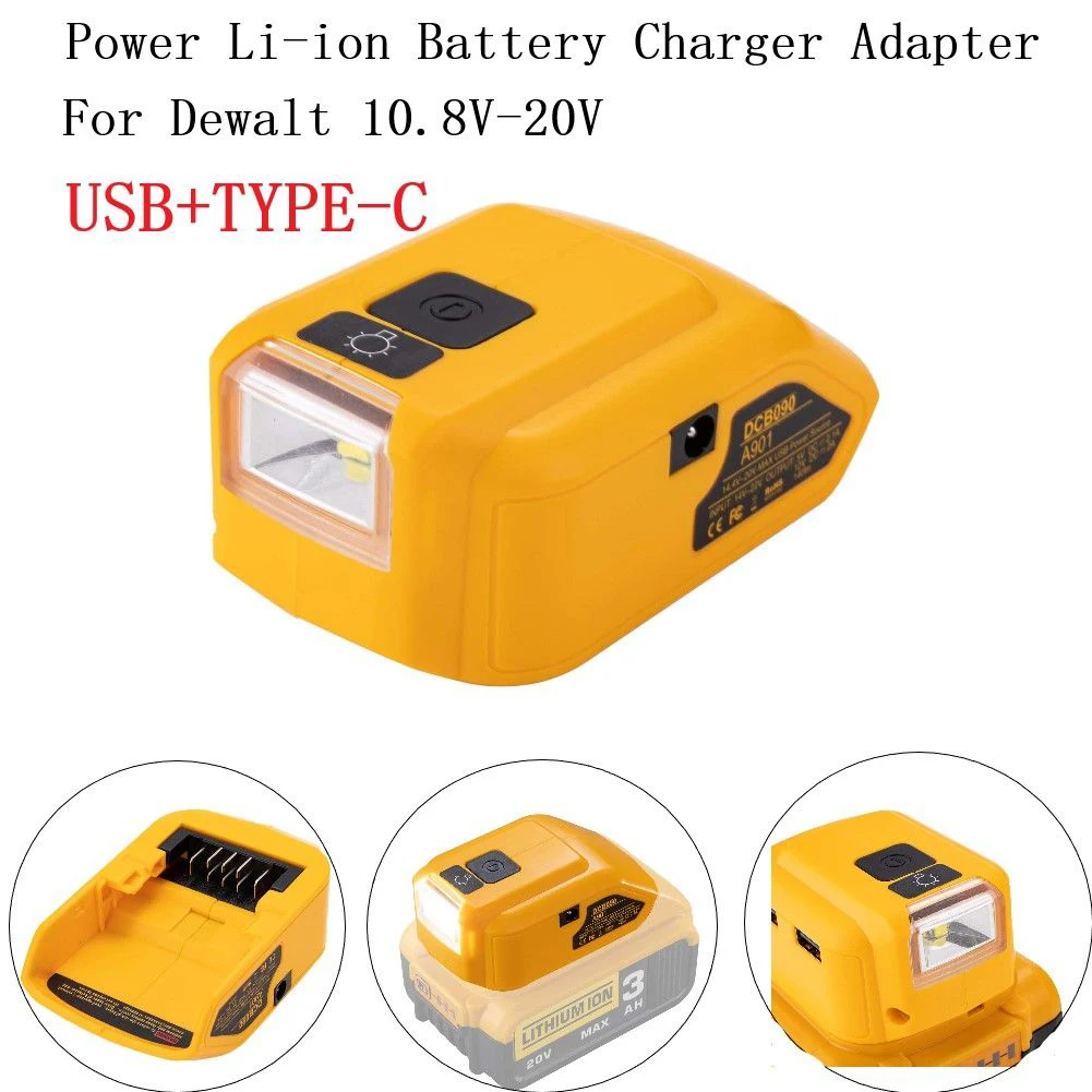 Adaptador de Bateria Dcb090 para Baterias de Lítio Dewalt 14.4v a 20v Max xr Carregador Usb Tipo-c Power Source Acessórios para Ferramentas Elétricas