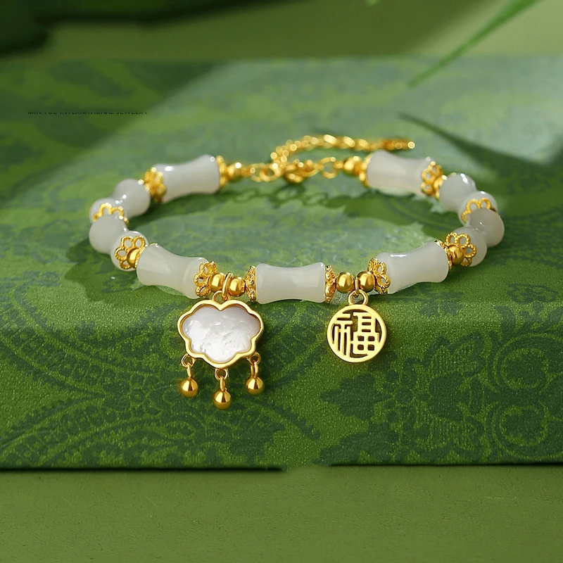 

Natural Hetian Olive Jade Bracelet for Women Minimalist Chinese Style Bamboo Knot Handmade Jewelry Fashion Gift Idea Adjustable
