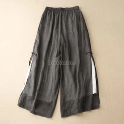 2026 cotton linen high waist wide leg pants summer literature art leisure daily trousers chinese style comfortable cool pants