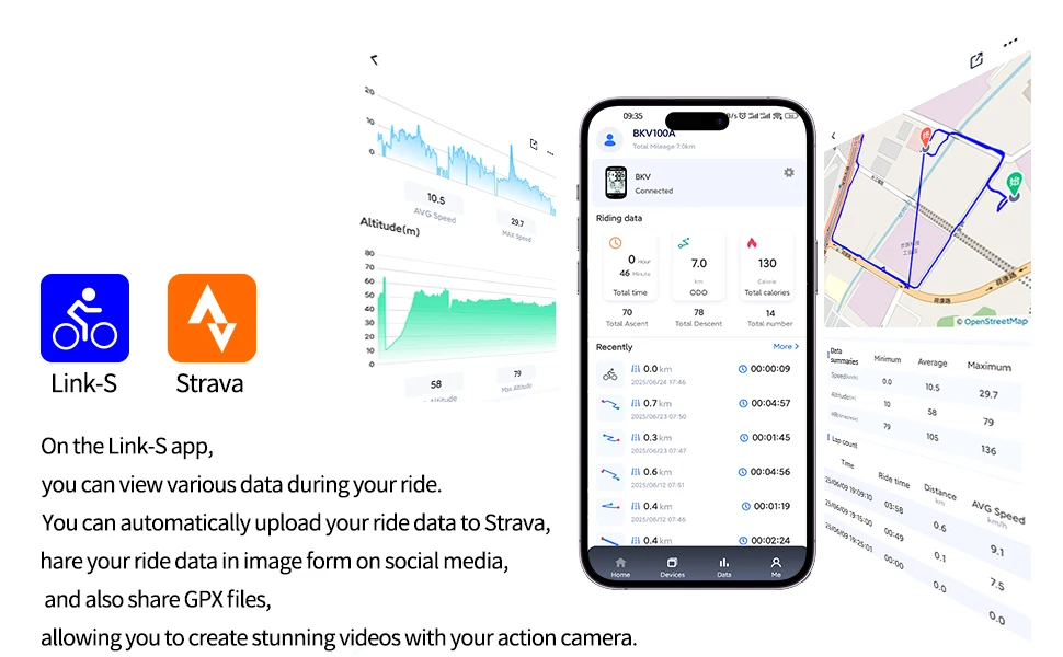 Kabelloser Bluetooth 5.4 & ANT+ Link-S App Rennrad MTB Fahrradcomputer Geschwindigkeits-Trittfrequenzsensor GPS Fahrradtacho Kilometerzähler – Detail 7