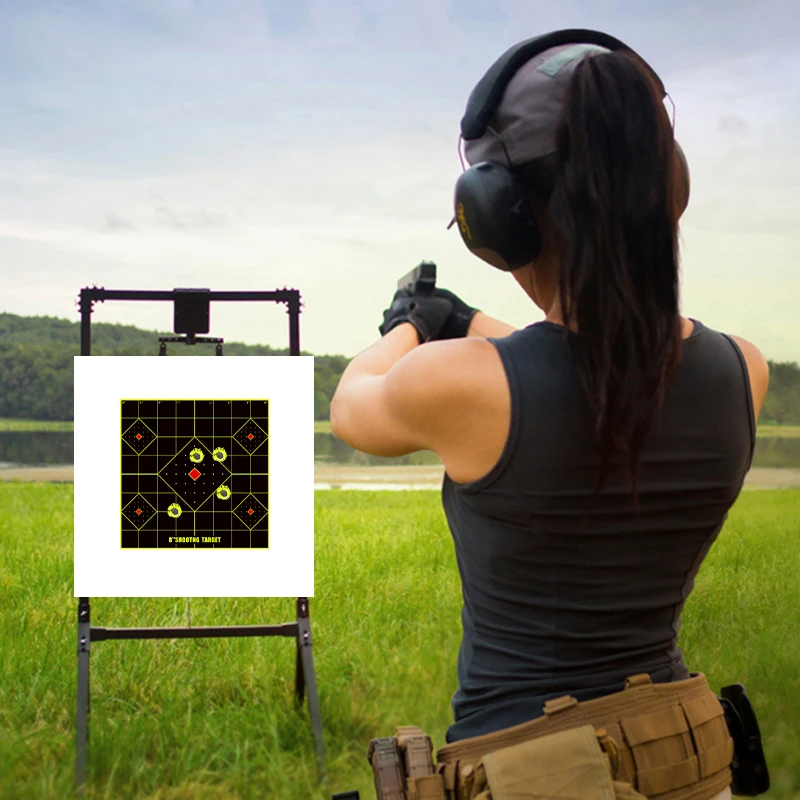 10 قطعة 8 بوصة * 9 بوصة "أرقام مربعة" ورق هدف ذاتي اللصق مع مركز أحمر مربع لممارسة الرماية ملصقات مستلزمات التدريب على الرماية ملصقات ألوان الفلورسنت (يمكن استخدامها لممارسة المسدس الحقيقيقي)