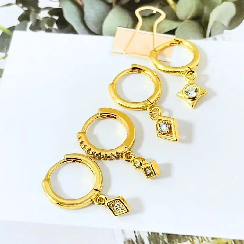 925 Sterling Silver Ear Needle Fashion Prismatic Pendant Earrings Shiny Zircon Geometry Hoop Earrings Women's Fine Party Jewelry