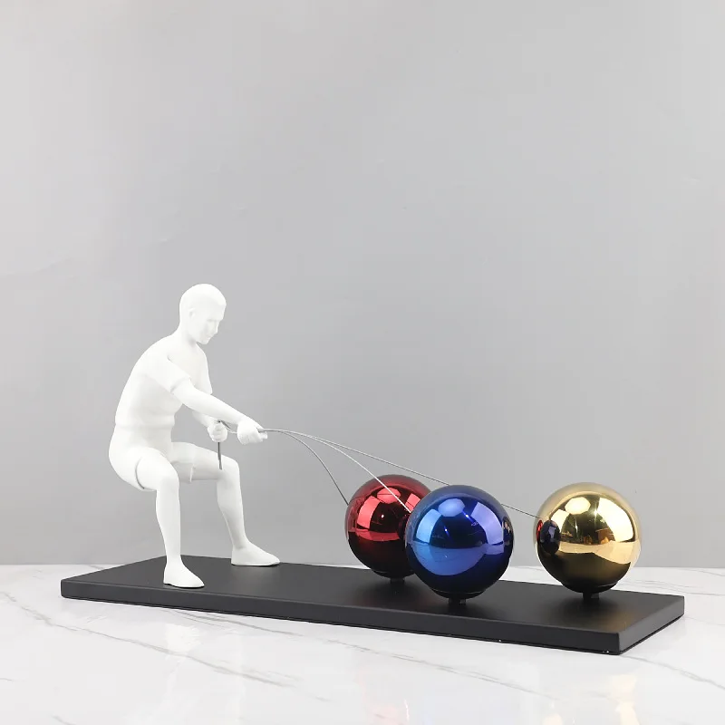 

Creative Figures Pulling Ball Sculpture Luxury Living Room Desktop wine rack Ornaments Resin Crafts Model Modern Home Decor Gift