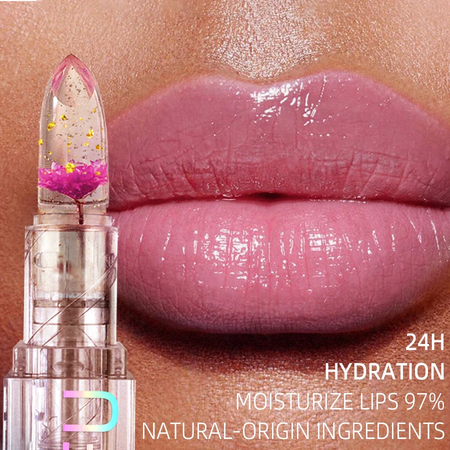 1 lápiz labial transparente de gelatina que cambia de Color con la temperatura, lápiz labial hidratante con flores, maquillaje coreano, regalos para mujeres, brillo de labios